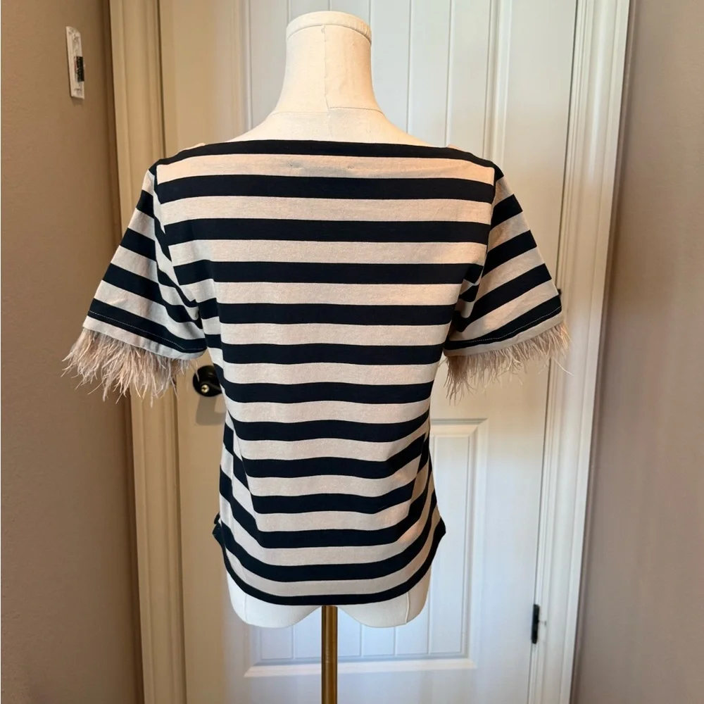 NWT J.Crew Mariner Jersey Cropped Boatneck T Shirt with Feathers - Picture 6 of 7